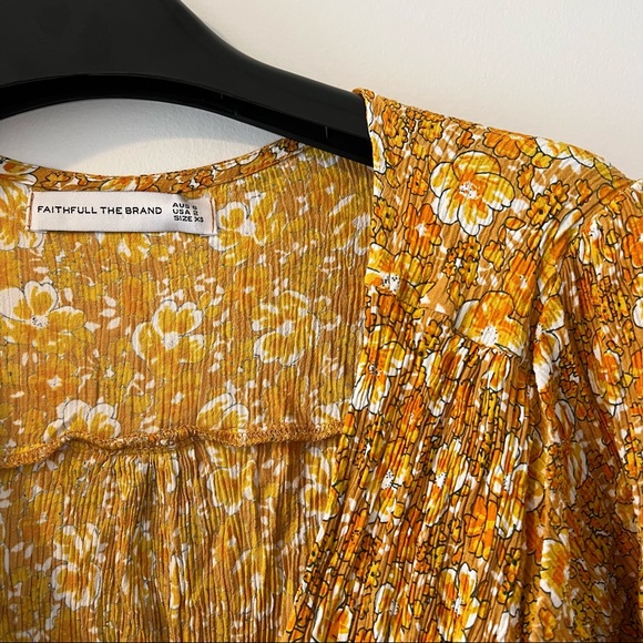 Faithfull the brand saffron Rafa ditsy floral midi dress xsmall yellow gold xs - Picture 12 of 12